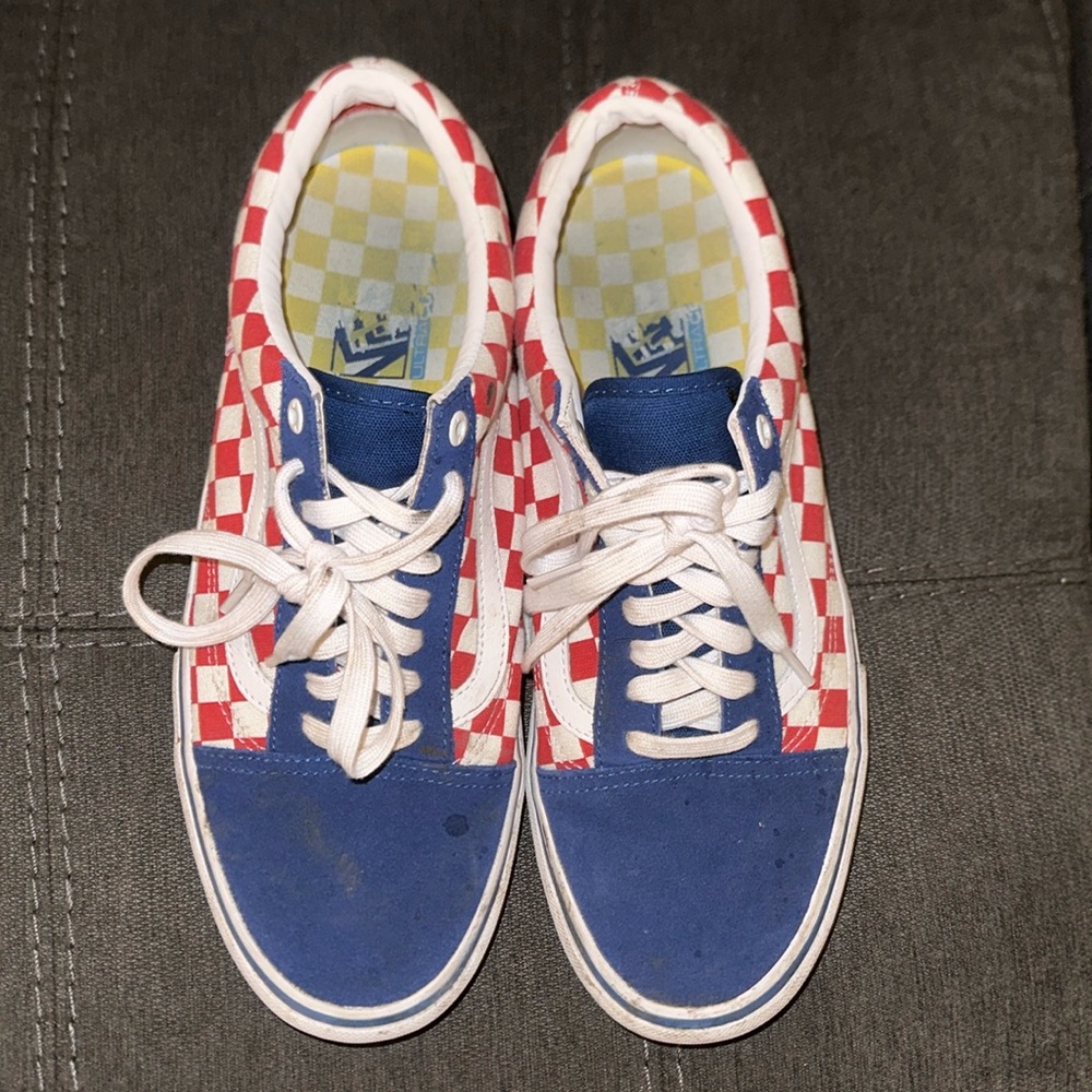 RARE Red White and Blue Checkered Vans Size 10.5 Mens
